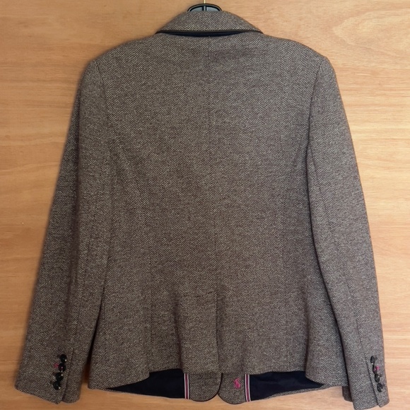 Joules Agatha brown tweed herringbone blazer jacket women's US8 EU40 UK12 piping - Picture 7 of 11